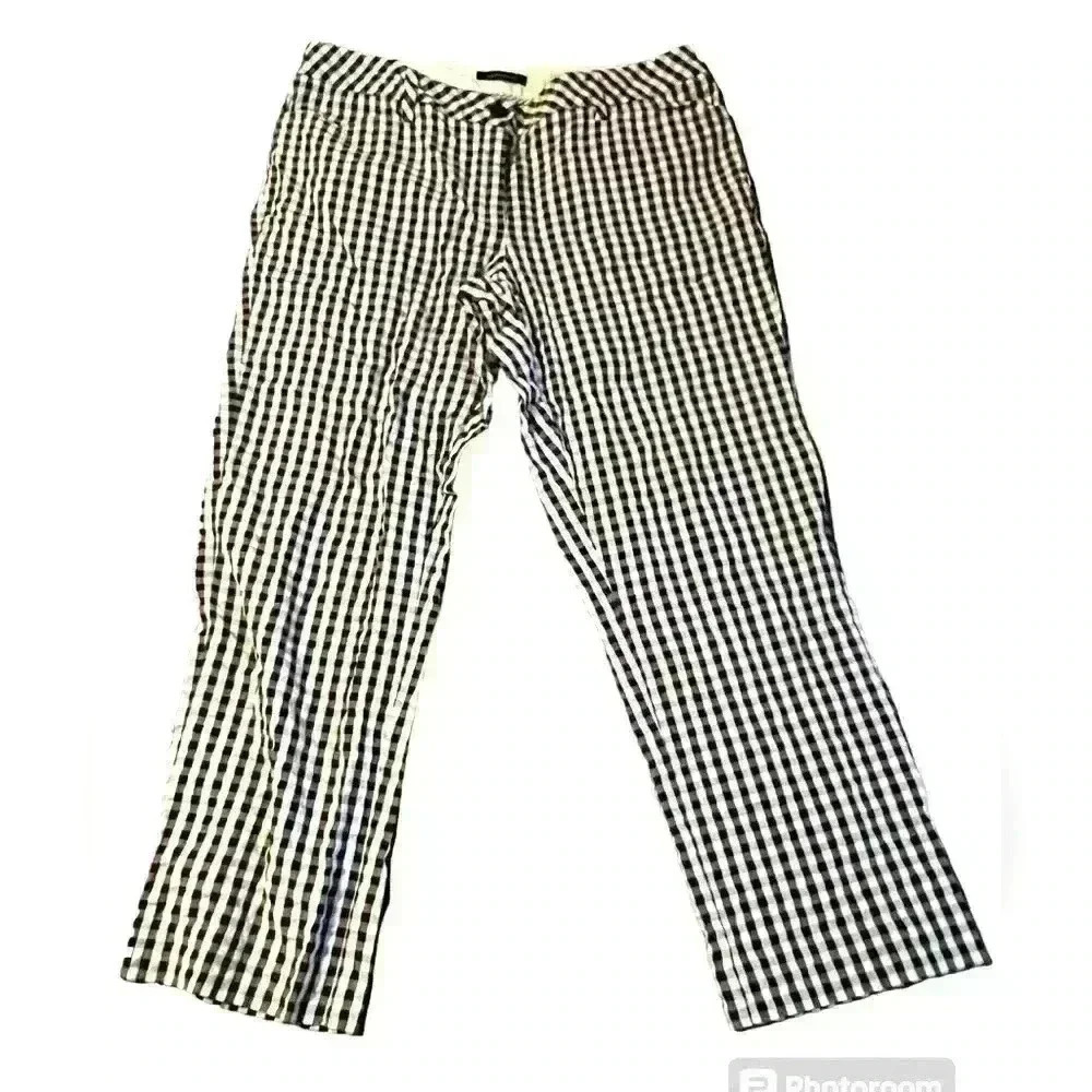 Lands End Women's Sz 10 Mid Rise Straight Leg B/W Checks Belt Loop Back Pockets